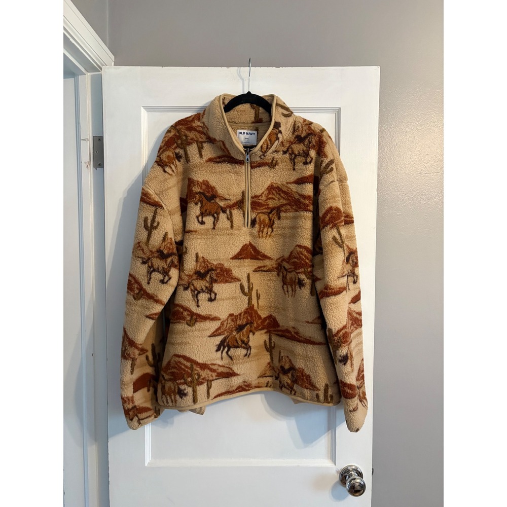 NWT Men's Old Navy Printed Sherpa Quarter-Zip Pullover